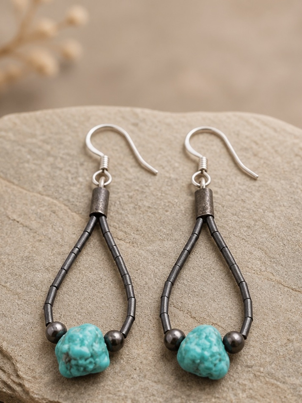 Turquoise Nugget liquid silver Loop Earrings